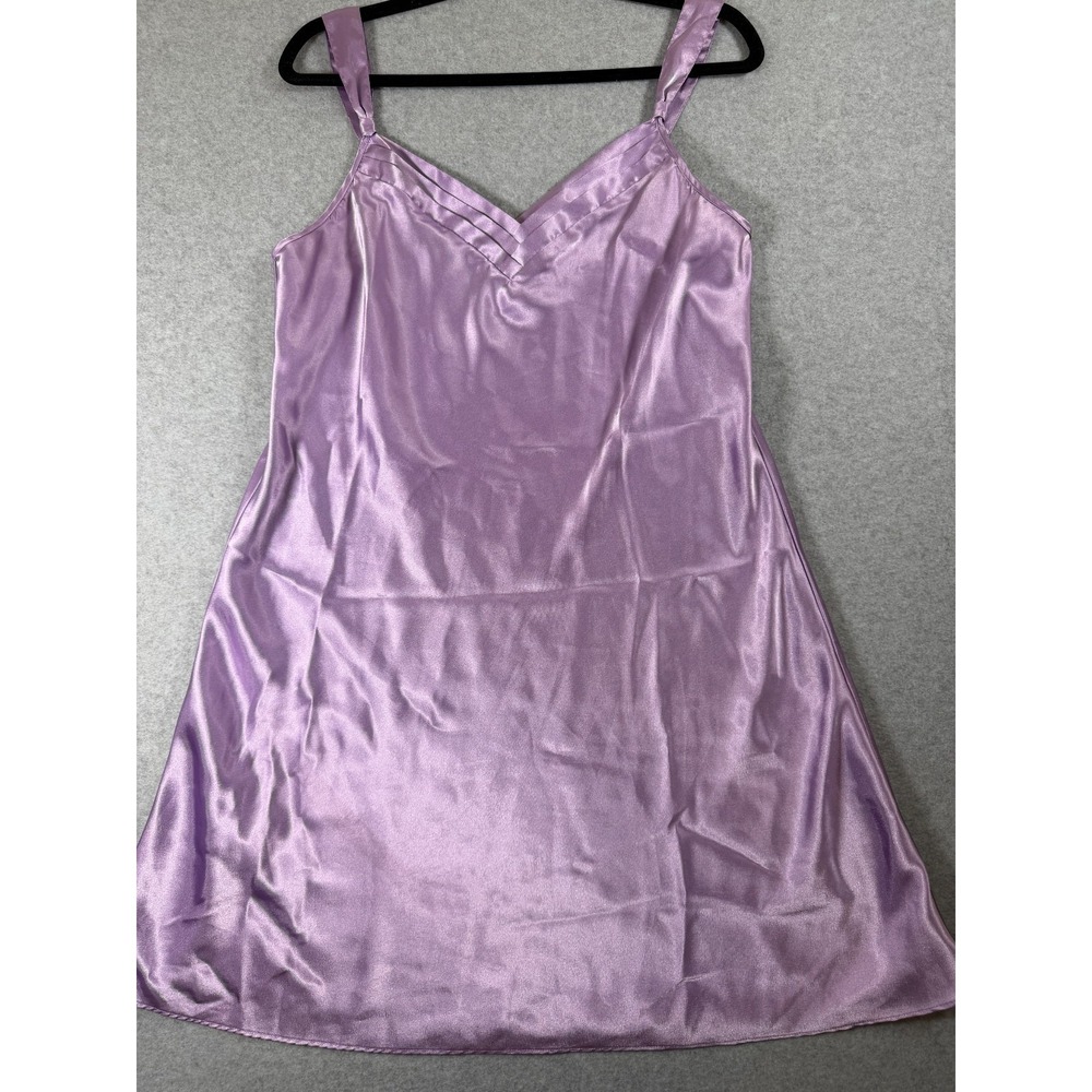 Enchanting Womens L Purple Satin Slip Mini Dress Lounge Chemise Sleep SKU 231